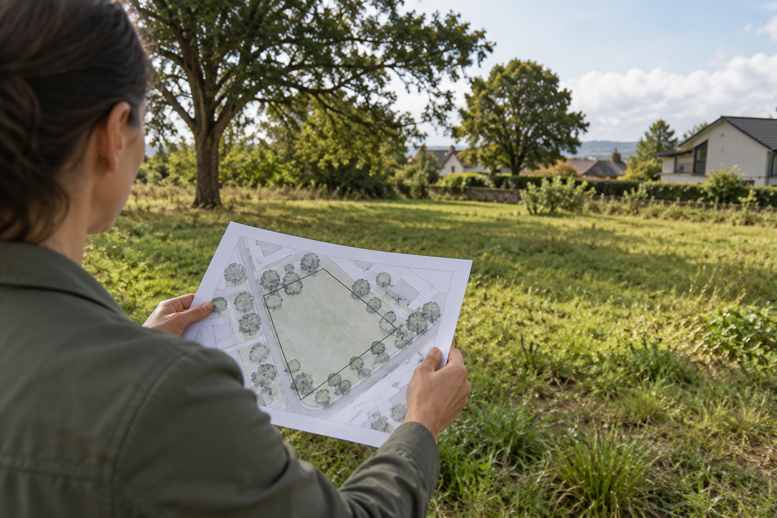 Działka z istniejącą zielenią przed planowaniem domu